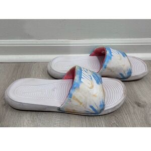 Nike Victori One Womens Tie Dye Slide Sandals White Blue Green Sporty Sz 10